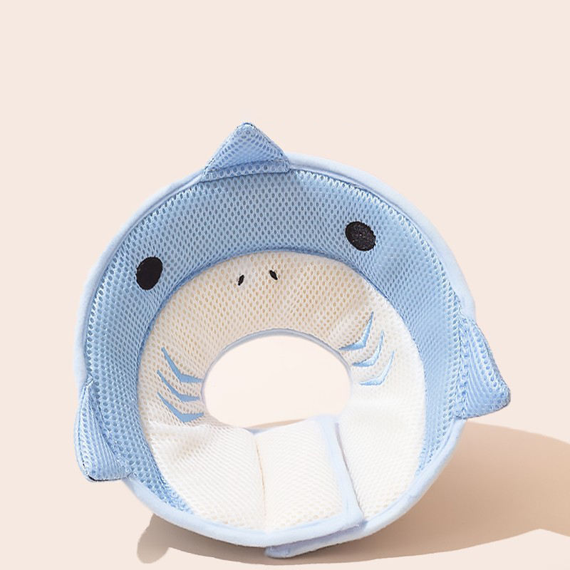 HKM-5596093 Soft Nonwoven Fabric Cat Recovery Collar - Shark Shape, Protective Adjustable Cone for Wound Healing and Comfort