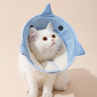 HKM-5596093 Soft Nonwoven Fabric Cat Recovery Collar - Shark Shape, Protective Adjustable Cone for Wound Healing and Comfort