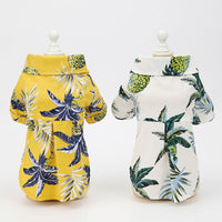 HKM-5596989 Summer Pet Shirt - Lightweight Cotton in Hawaiian Coconut Print, Available in Yellow and White, Sizes S to XXL