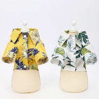 HKM-5596989 Summer Pet Shirt - Lightweight Cotton in Hawaiian Coconut Print, Available in Yellow and White, Sizes S to XXL
