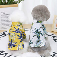 HKM-5596989 Summer Pet Shirt - Lightweight Cotton in Hawaiian Coconut Print, Available in Yellow and White, Sizes S to XXL