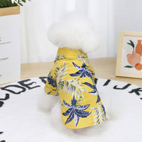 HKM-5596989 Summer Pet Shirt - Lightweight Cotton in Hawaiian Coconut Print, Available in Yellow and White, Sizes S to XXL
