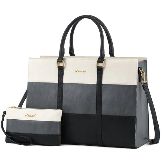 HKM-559699 Vintage Leather Laptop Tote Bag for 15.6 Inch Laptops - Waterproof Office Briefcase with Large Capacity