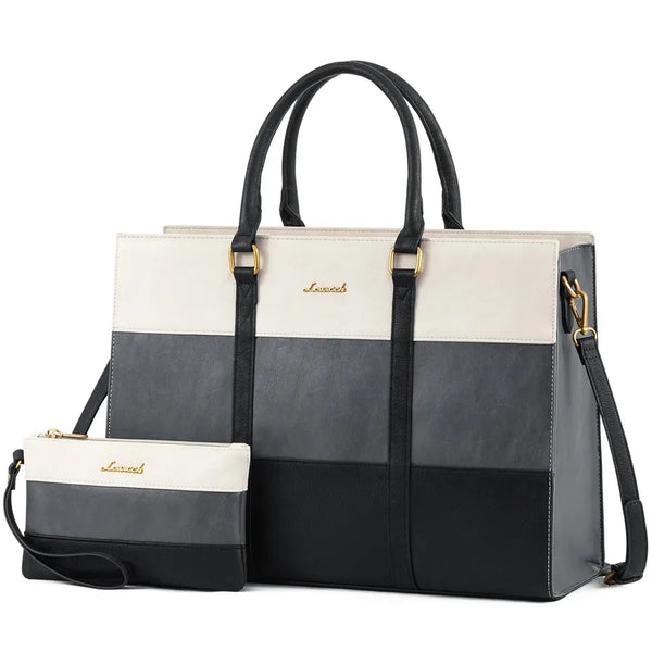 HKM-559699 Vintage Leather Laptop Tote Bag for 15.6 Inch Laptops - Waterproof Office Briefcase with Large Capacity