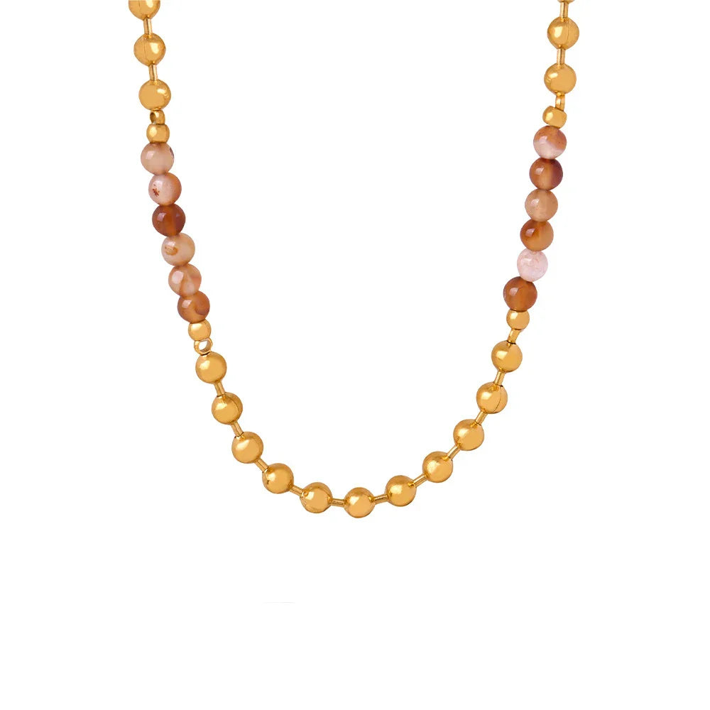 HKM-559699 Wholesale Custom Fine Fashion Jewelry 18K Gold Plated Stainless Steel Mix Natural Stone Beads Beaded Handmade Necklace for Women