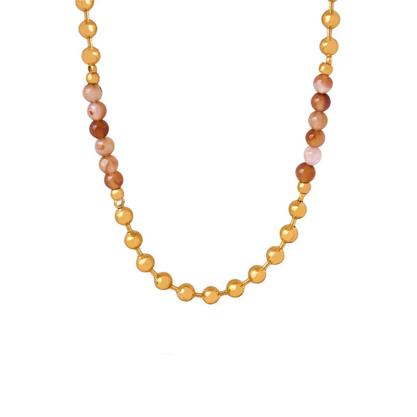HKM-559699 Wholesale Custom Fine Fashion Jewelry 18K Gold Plated Stainless Steel Mix Natural Stone Beads Beaded Handmade Necklace for Women