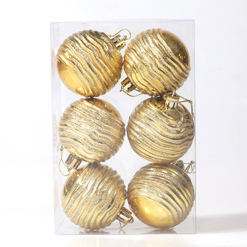 HKM-559763 6cm Zebra Pattern Decorative Christmas Balls in Gold, Silver, and Red - Set of 6