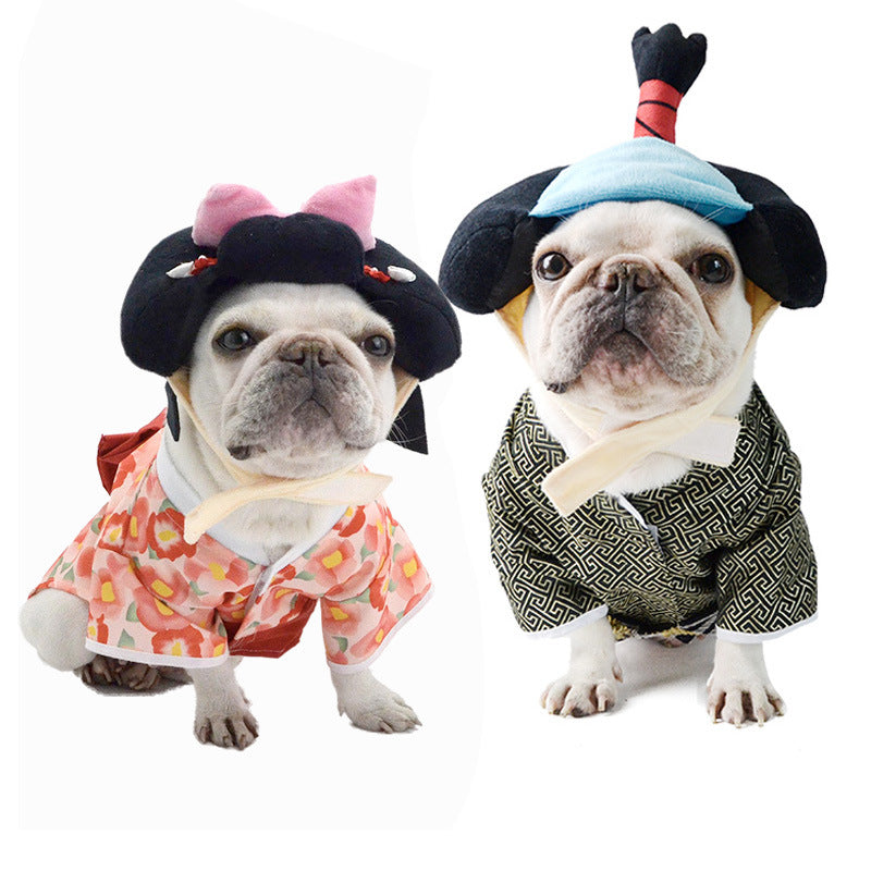 HKM-5598397 Japanese-Inspired Black and Red Kimono Costume for Dogs in Various Sizes