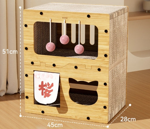 HKM-5598781 Upgraded Sisal Cat Scratch Board with Corrugated Paper Base and Integrated Cat Nest