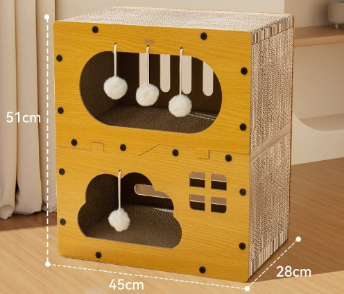 HKM-5598781 Upgraded Sisal Cat Scratch Board with Corrugated Paper Base and Integrated Cat Nest