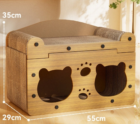 HKM-5598781 Upgraded Sisal Cat Scratch Board with Corrugated Paper Base and Integrated Cat Nest