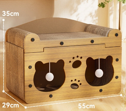 HKM-5598781 Upgraded Sisal Cat Scratch Board with Corrugated Paper Base and Integrated Cat Nest