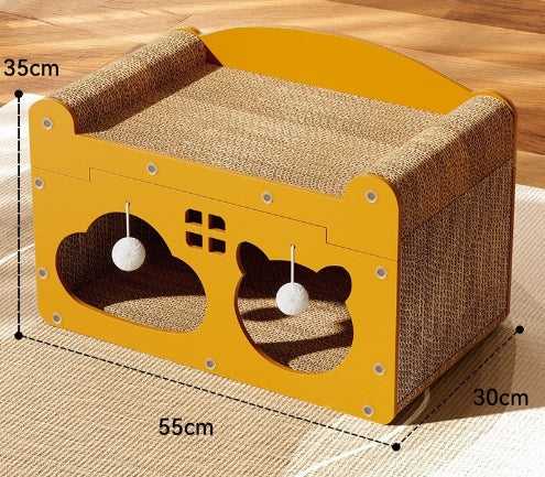 HKM-5598781 Upgraded Sisal Cat Scratch Board with Corrugated Paper Base and Integrated Cat Nest