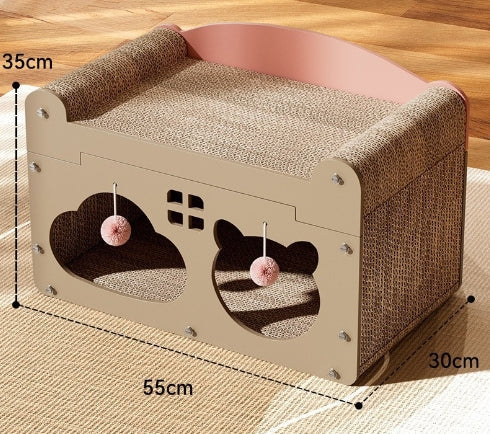 HKM-5598781 Upgraded Sisal Cat Scratch Board with Corrugated Paper Base and Integrated Cat Nest