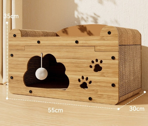 HKM-5598781 Upgraded Sisal Cat Scratch Board with Corrugated Paper Base and Integrated Cat Nest