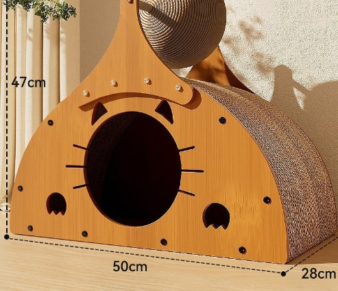 HKM-5598781 Upgraded Sisal Cat Scratch Board with Corrugated Paper Base and Integrated Cat Nest