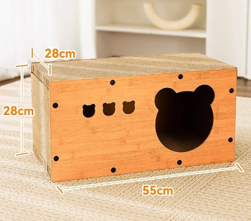 HKM-5598781 Upgraded Sisal Cat Scratch Board with Corrugated Paper Base and Integrated Cat Nest