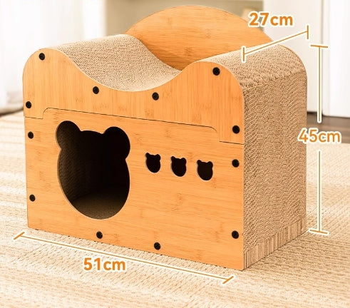 HKM-5598781 Upgraded Sisal Cat Scratch Board with Corrugated Paper Base and Integrated Cat Nest