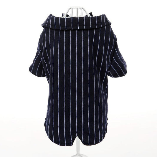 HKM-559891 Stylish Thin Black Imitation Silk Suit Dress for Small Dogs in Striped Design