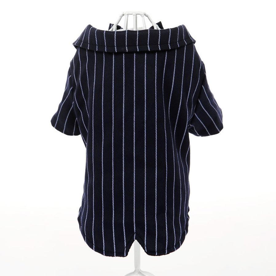 HKM-559891 Stylish Thin Black Imitation Silk Suit Dress for Small Dogs in Striped Design