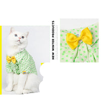 HKM-5599165 Green Polka Dot Cotton Shirt for Small to Medium Cats with Button Closure
