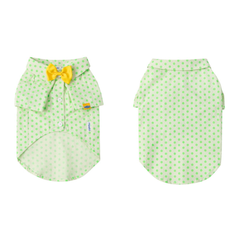HKM-5599165 Green Polka Dot Cotton Shirt for Small to Medium Cats with Button Closure