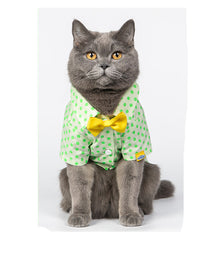HKM-5599165 Green Polka Dot Cotton Shirt for Small to Medium Cats with Button Closure