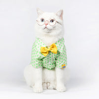 HKM-5599165 Green Polka Dot Cotton Shirt for Small to Medium Cats with Button Closure