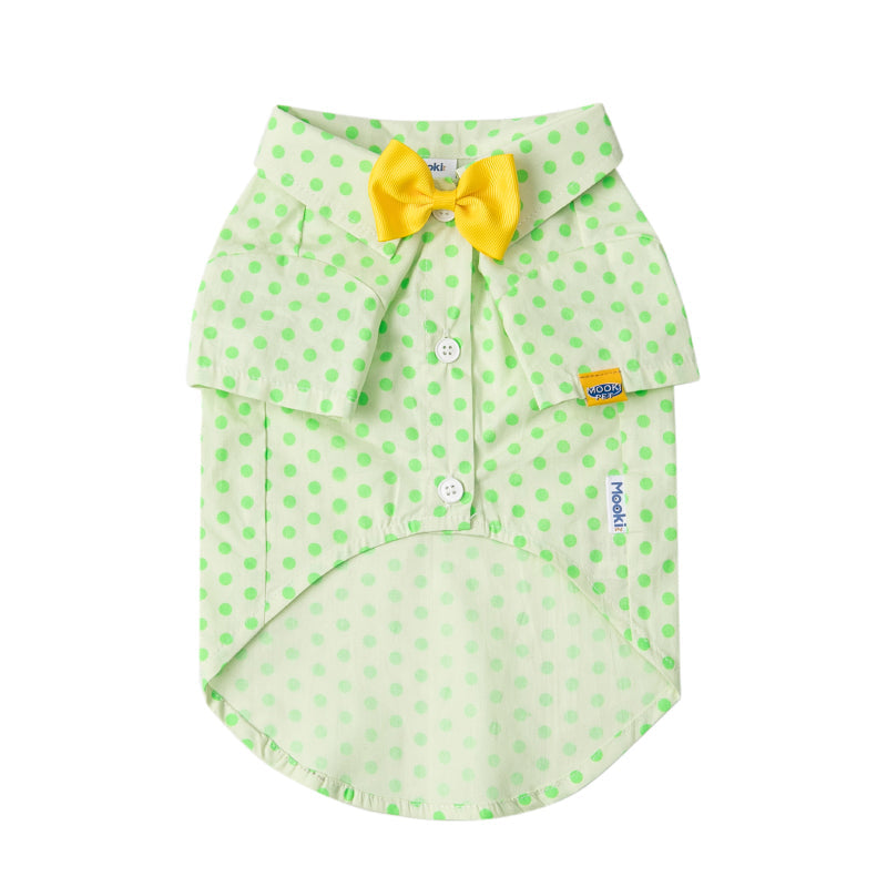 HKM-5599165 Green Polka Dot Cotton Shirt for Small to Medium Cats with Button Closure