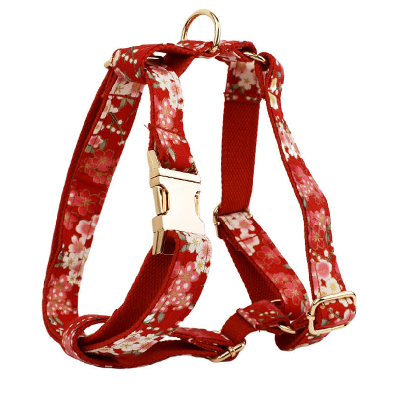 HKM-5600829 Floral Pattern Dog Collar with Alloy Buckle and Matching Leash Set