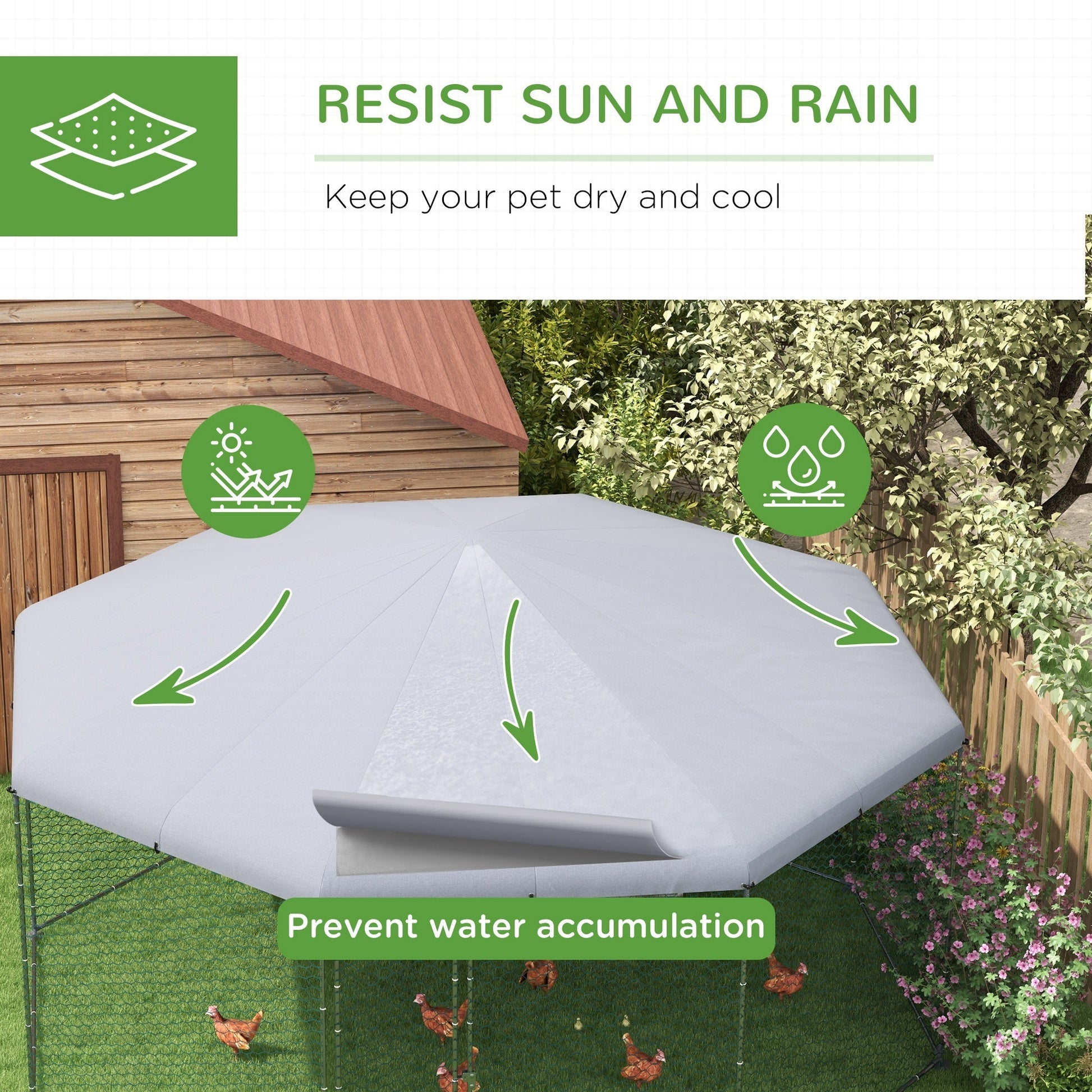 HKM-5602237 Spacious Chicken Run for 19-25 Chickens with Weather-Resistant Cover