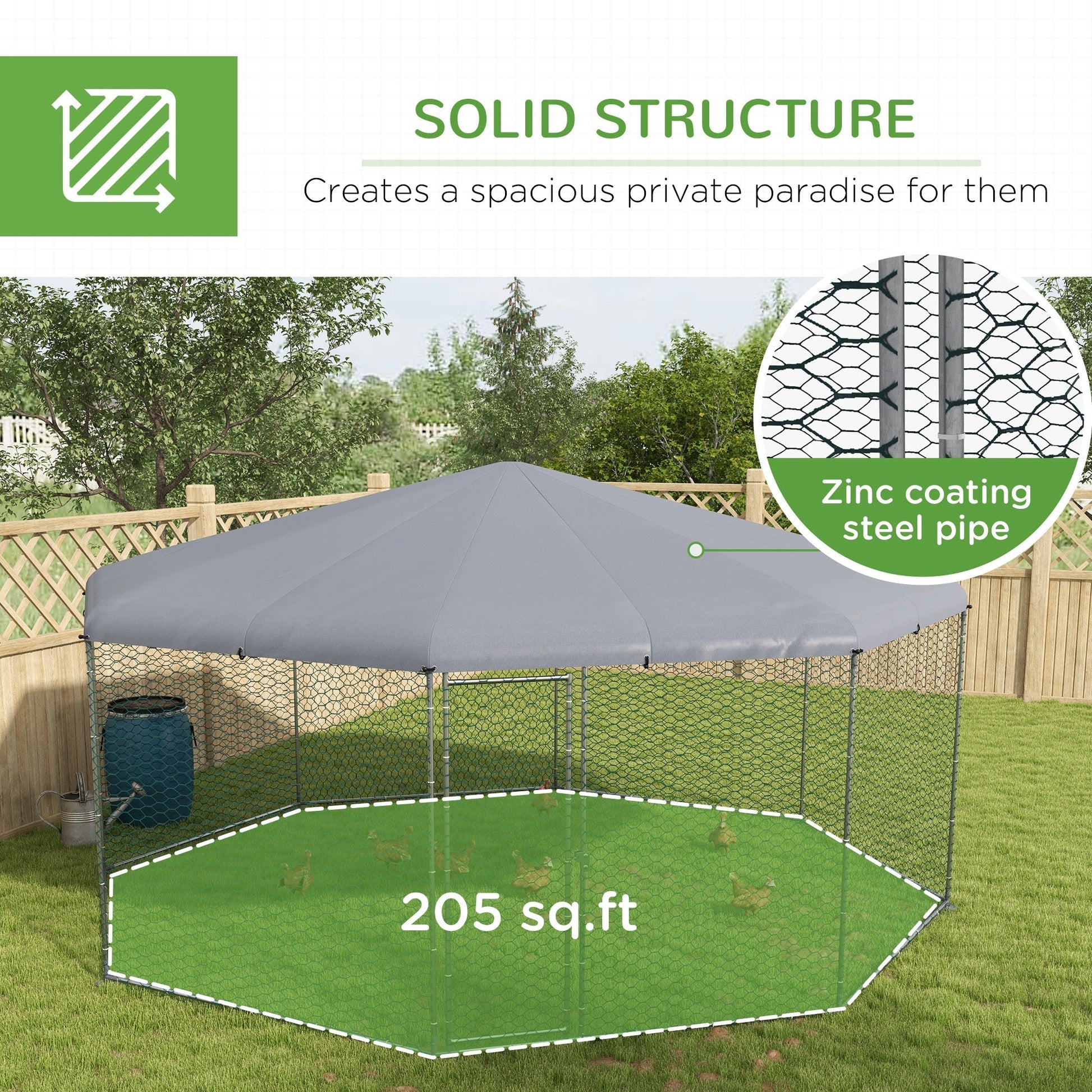 HKM-5602237 Spacious Chicken Run for 19-25 Chickens with Weather-Resistant Cover