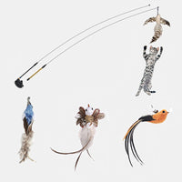 HKM-5603389 Multi-Head Cat Teaser Stick with Replacement Toys and Suction Cup Options