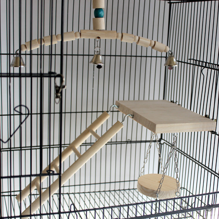 HKM-560403 Wood Color Swing Ladder with Chew Toy Bell for Small Pets