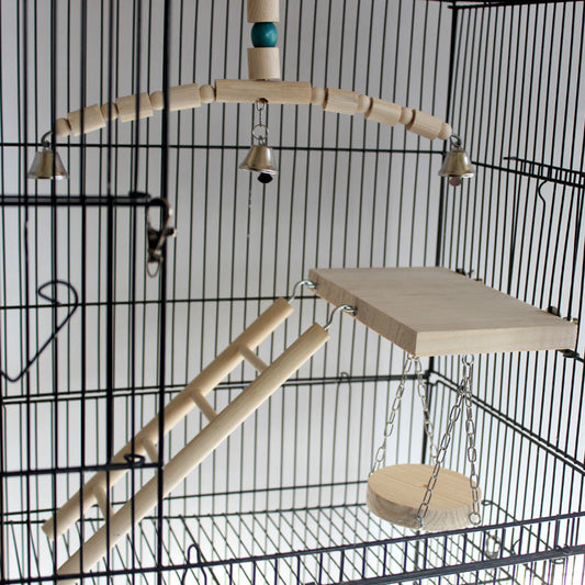 HKM-560403 Wood Color Swing Ladder with Chew Toy Bell for Small Pets