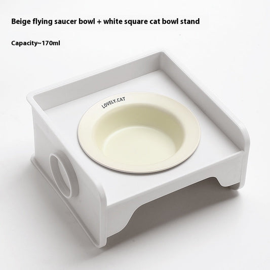 HKM-5604541 Ceramic UFO Cat Bowl with Square Height-Adjustable Rack in Multiple Colors