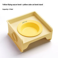 HKM-5604541 Ceramic UFO Cat Bowl with Square Height-Adjustable Rack in Multiple Colors