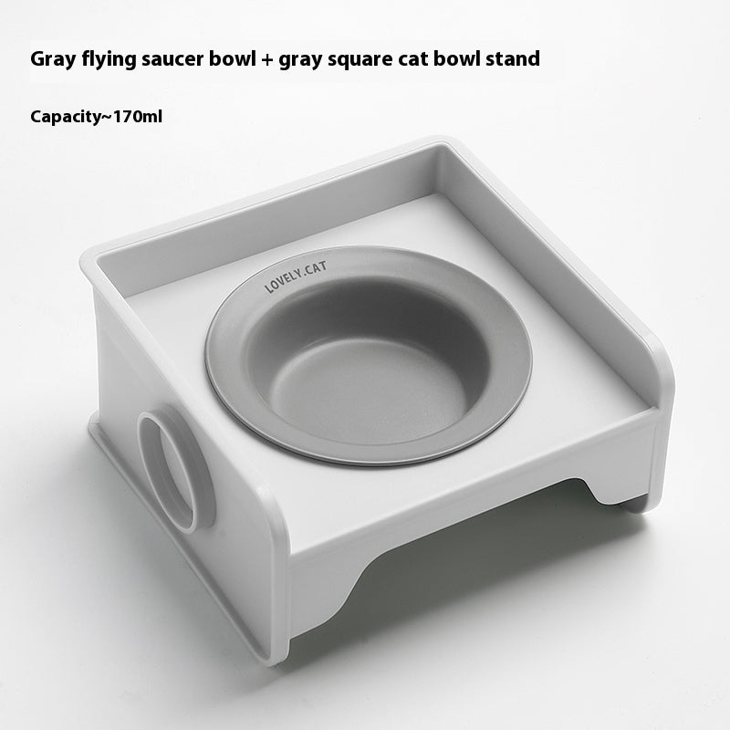 HKM-5604541 Ceramic UFO Cat Bowl with Square Height-Adjustable Rack in Multiple Colors