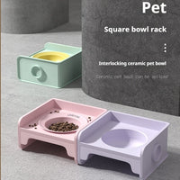 HKM-5604541 Ceramic UFO Cat Bowl with Square Height-Adjustable Rack in Multiple Colors