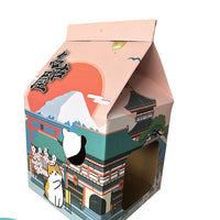 HKM-560467 Foldable Japanese Milk Nest with Corrugated Paper Design for Cats - Includes Various Scratch Board Options