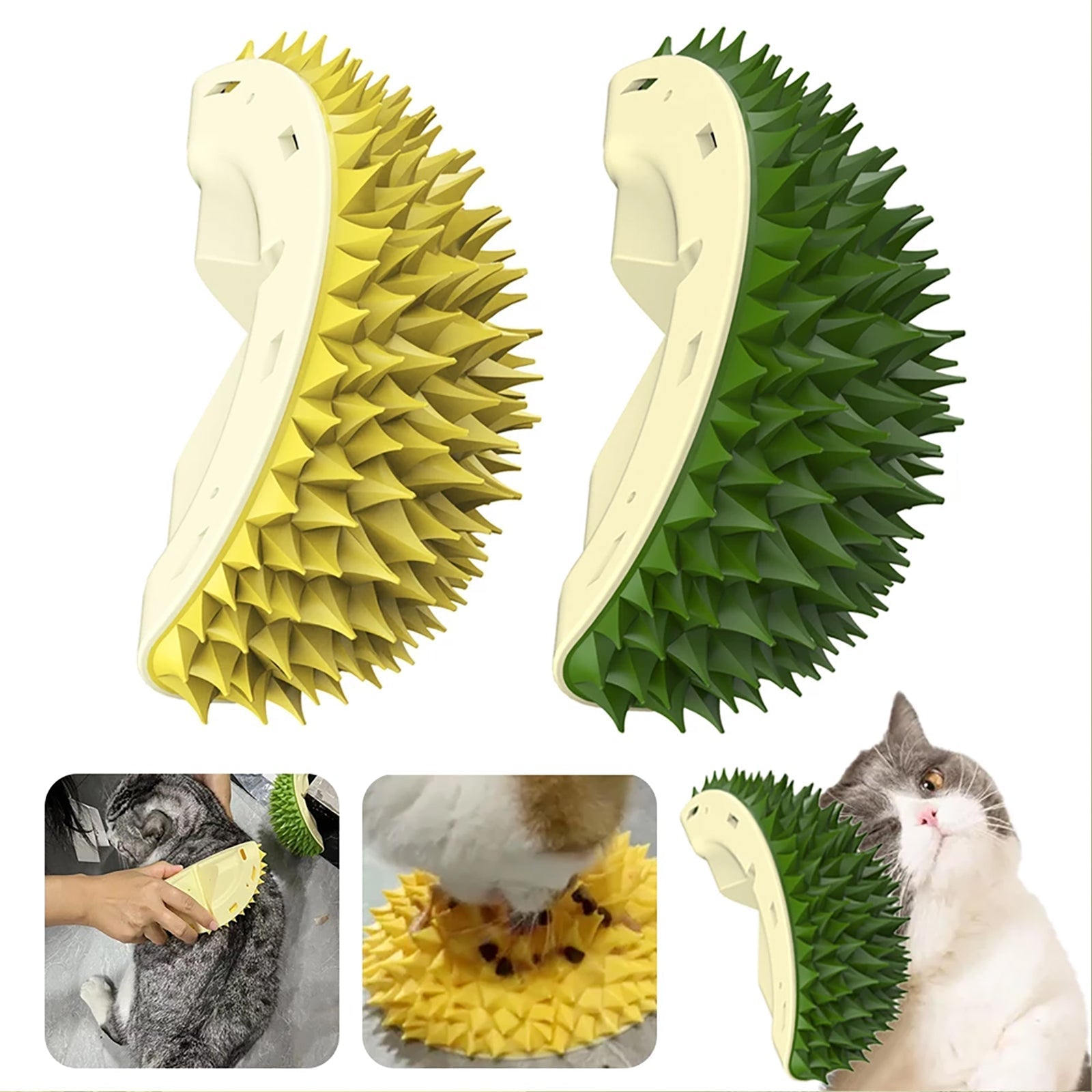 HKM-5605821 Durian-Shaped Cat and Dog Self-Grooming Brush with Massage Combs and Natural Teeth Cleaning Features