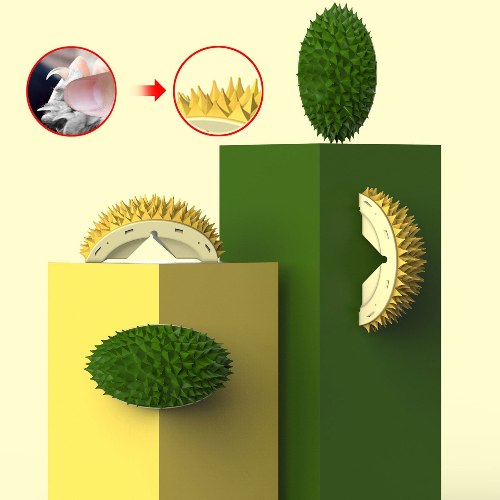 HKM-5605821 Durian-Shaped Cat and Dog Self-Grooming Brush with Massage Combs and Natural Teeth Cleaning Features