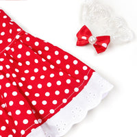 HKM-5605949 Polka Dot Dress for Dogs with Matching Headband - Cute Cotton Skirt for Pets