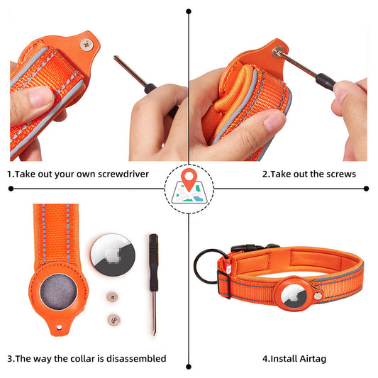 HKM-5606333 Leather Airtag Compatible Pet Collar - Anti-Lost Traction for Dogs and Cats - Various Colors Available