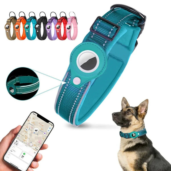 HKM-5606333 Leather Airtag Compatible Pet Collar - Anti-Lost Traction for Dogs and Cats - Various Colors Available