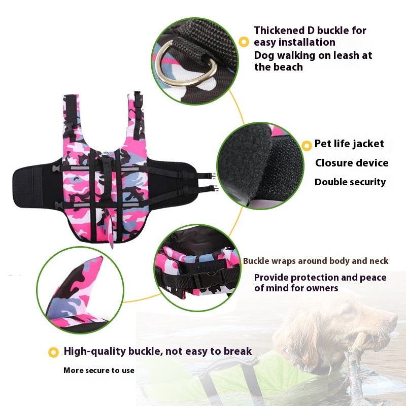 HKM-5606717 Pet Camouflage Swimming Life Jacket - Available in Blue, Green, Pink, Orange, Sizes XS to XXL