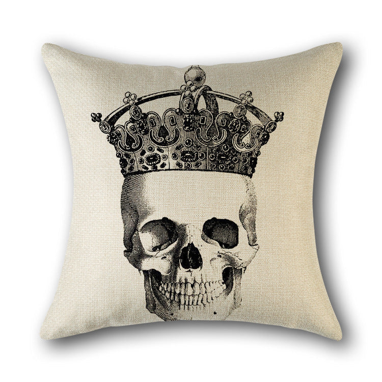 HKM-560851 Skull Print Linen Cushion Cover for Sofa and Bed - Decorative 45x45cm Pillow Case