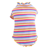 HKM-5608893 Rainbow Stripe Casual Cotton Bottoming Shirt for Everyday Wear