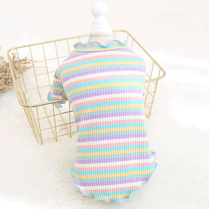 HKM-5608893 Rainbow Stripe Casual Cotton Bottoming Shirt for Everyday Wear