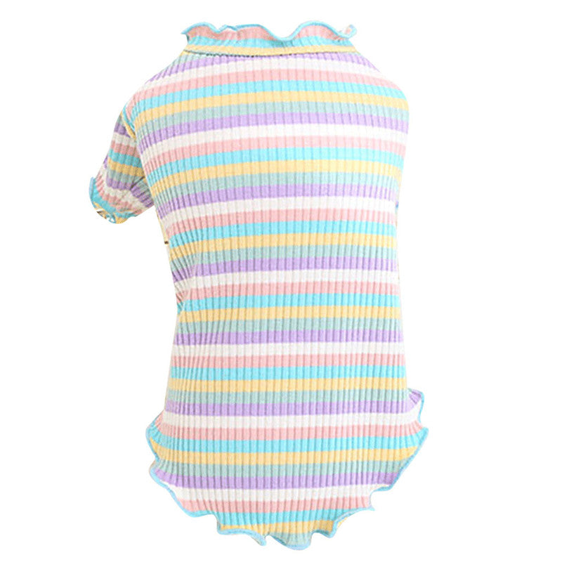 HKM-5608893 Rainbow Stripe Casual Cotton Bottoming Shirt for Everyday Wear